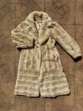 Sporto Light Beige Faux Fur Trench Coat with Shawl Collar